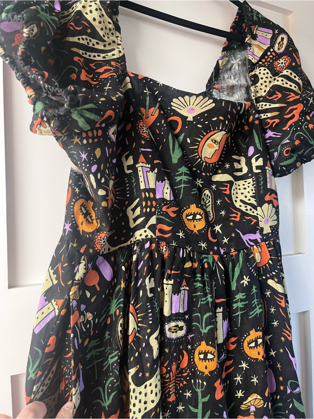Nooworks Black Multi-Color Printed Puff Sleeve Dress